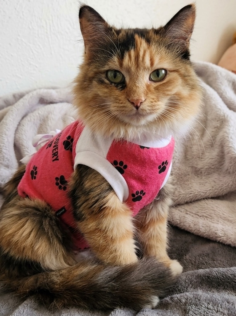 Pink Paw Print Spay Recovery Vest from the Humane Society